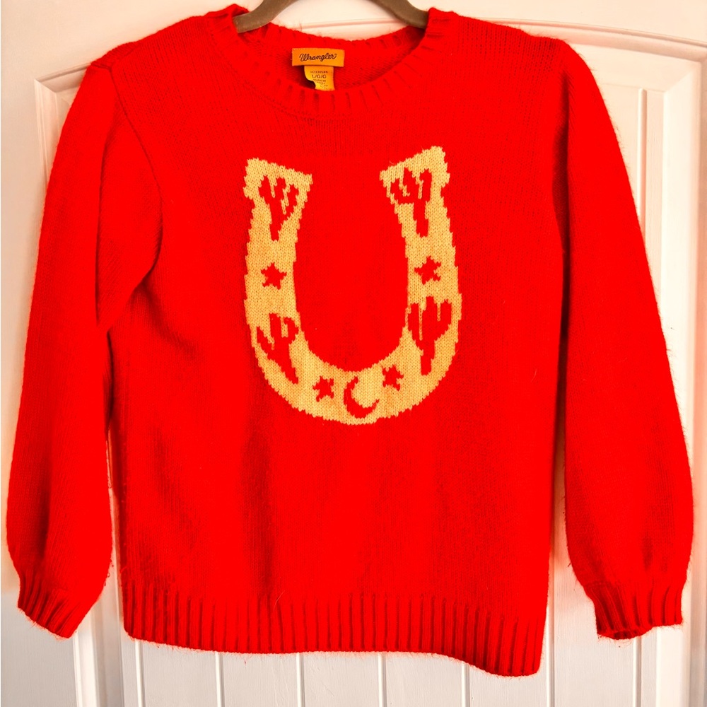 Wrangler Red Sweater with Cream Horseshoe Design